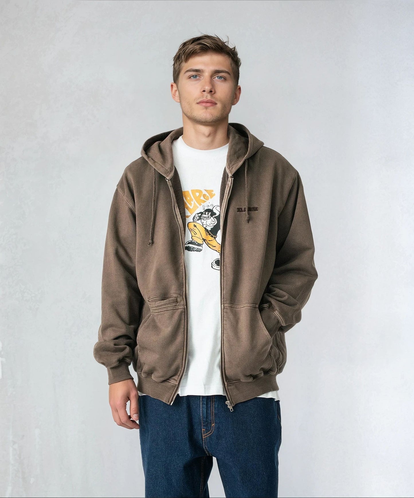 PIGMENT DYED WORK ZIP HOODED SWEATSHIRT