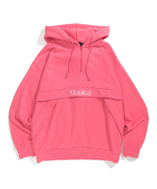 EMBROIDERY LOGO HALF ZIP HOODED SWEAT FLEECE, CREWNECK, HOODIE XLARGE