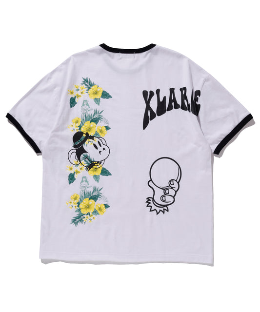 S/S FLORAL PRINT RINGER TEE T-SHIRT XLARGE