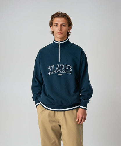 STRIPED RIB HALF ZIP SWEATSHIRT