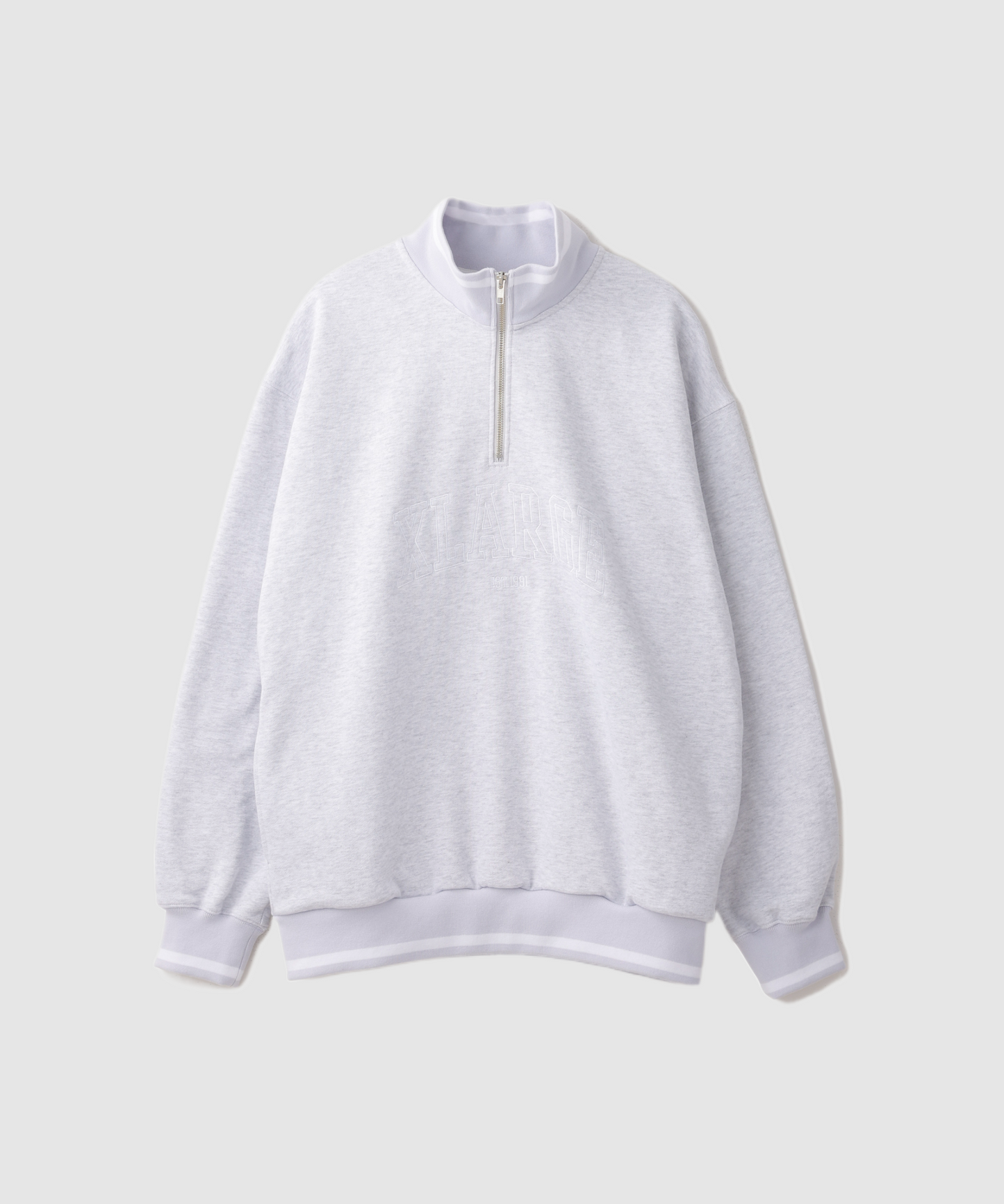 STRIPED RIB HALF ZIP SWEATSHIRT