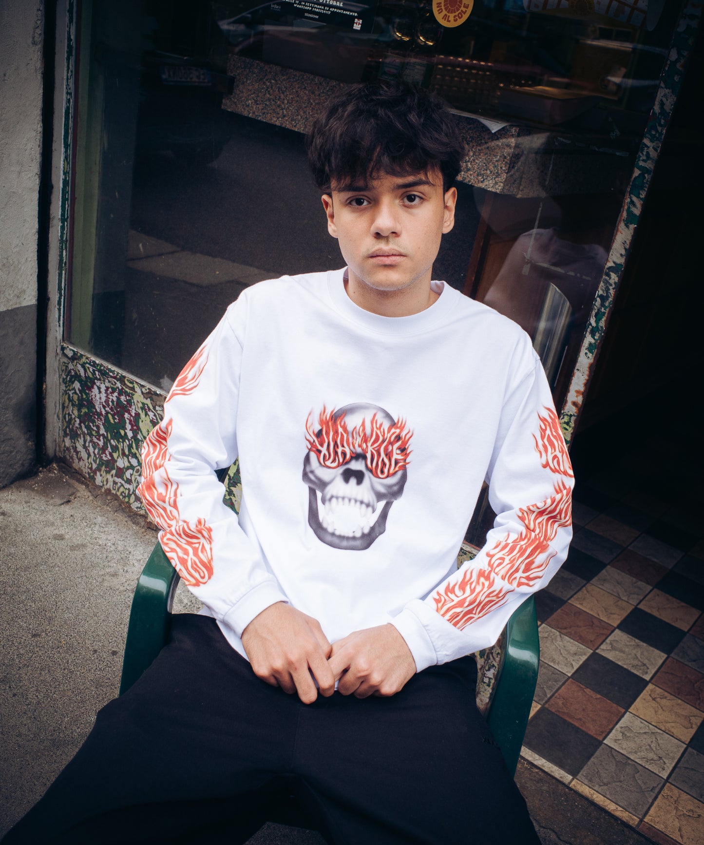 SKULL IN FLAMES L/S TEE