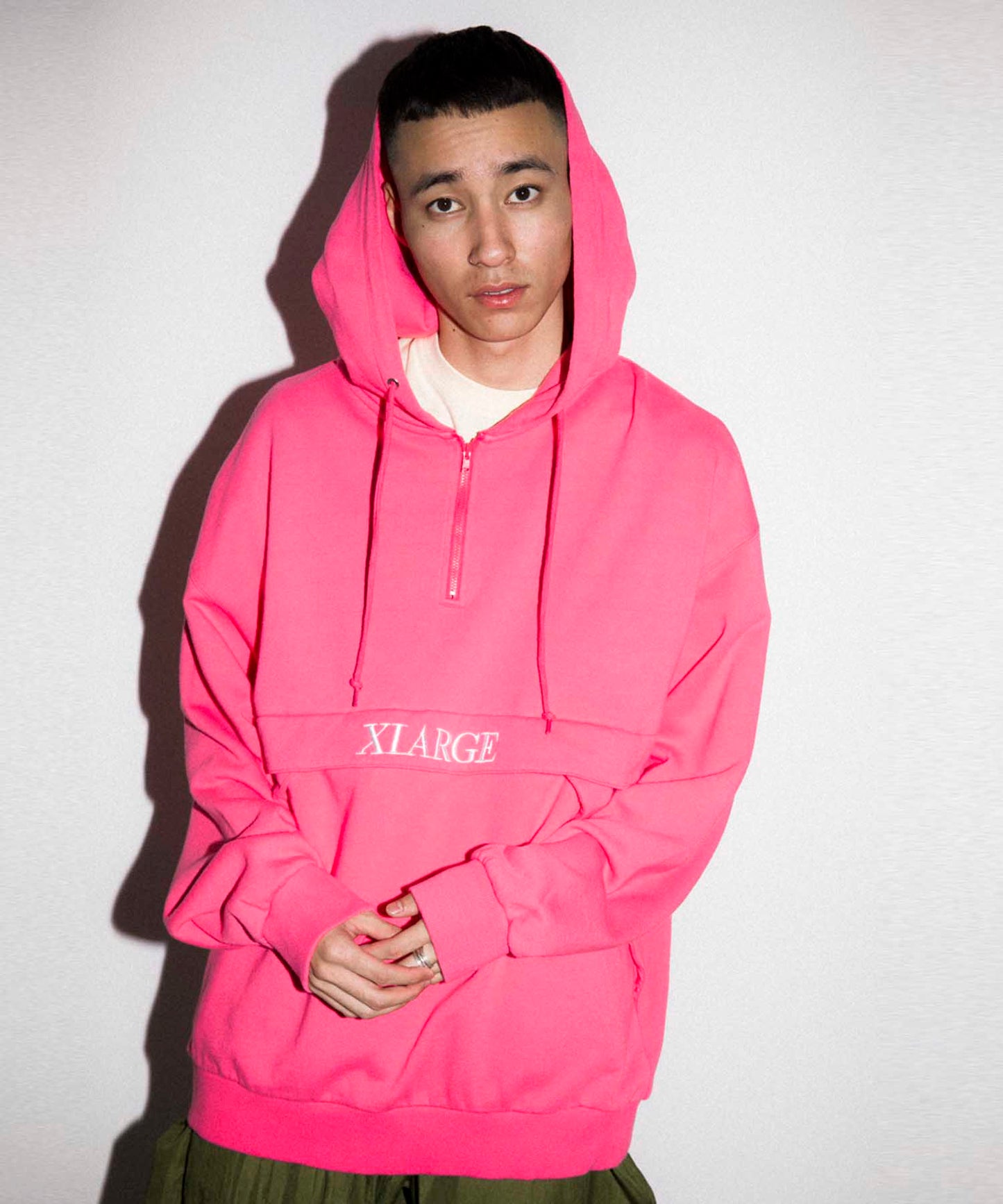 EMBROIDERY LOGO HALF ZIP HOODED SWEAT FLEECE, CREWNECK, HOODIE XLARGE  