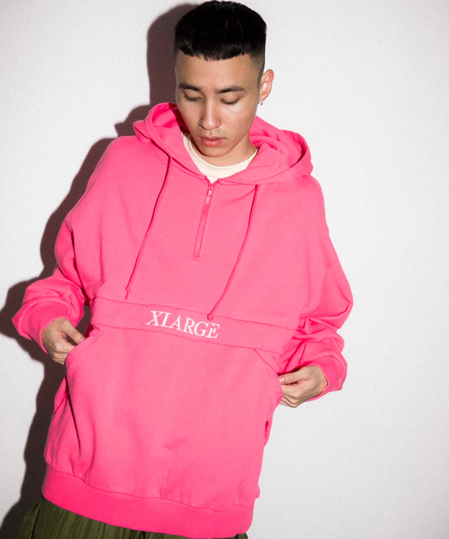 EMBROIDERY LOGO HALF ZIP HOODED SWEAT FLEECE, CREWNECK, HOODIE XLARGE  