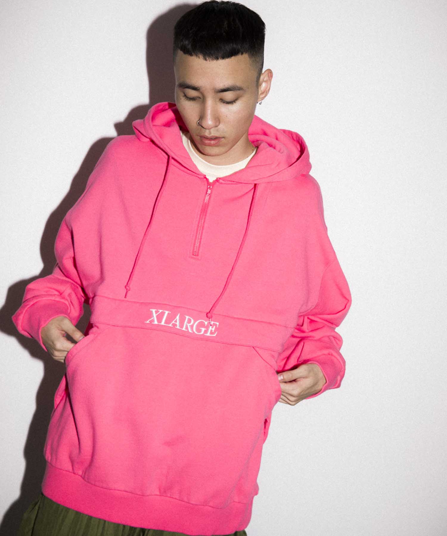 EMBROIDERY LOGO HALF ZIP HOODED SWEAT FLEECE, CREWNECK, HOODIE XLARGE  