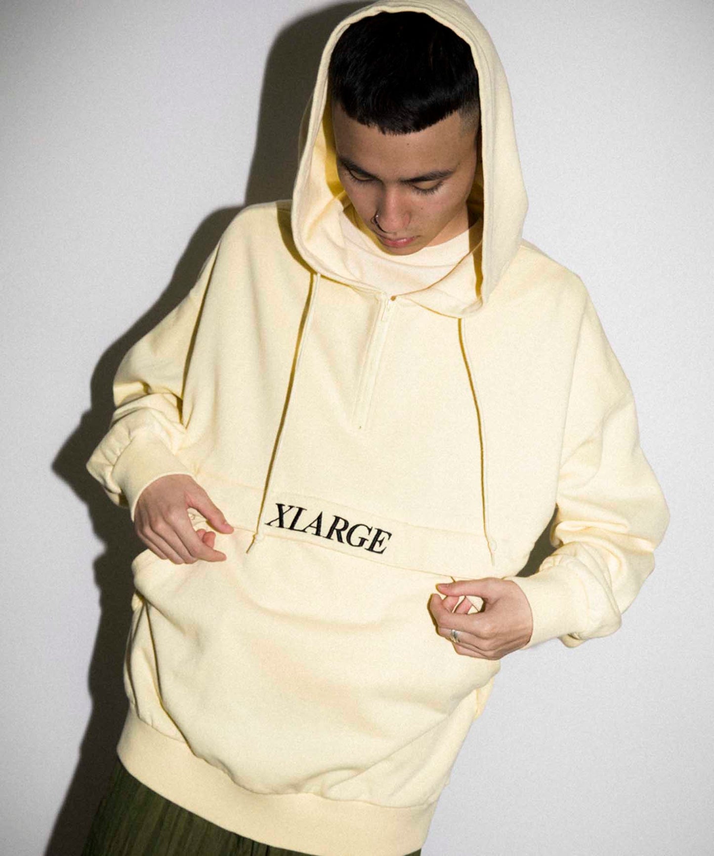 EMBROIDERY LOGO HALF ZIP HOODED SWEAT FLEECE, CREWNECK, HOODIE XLARGE  