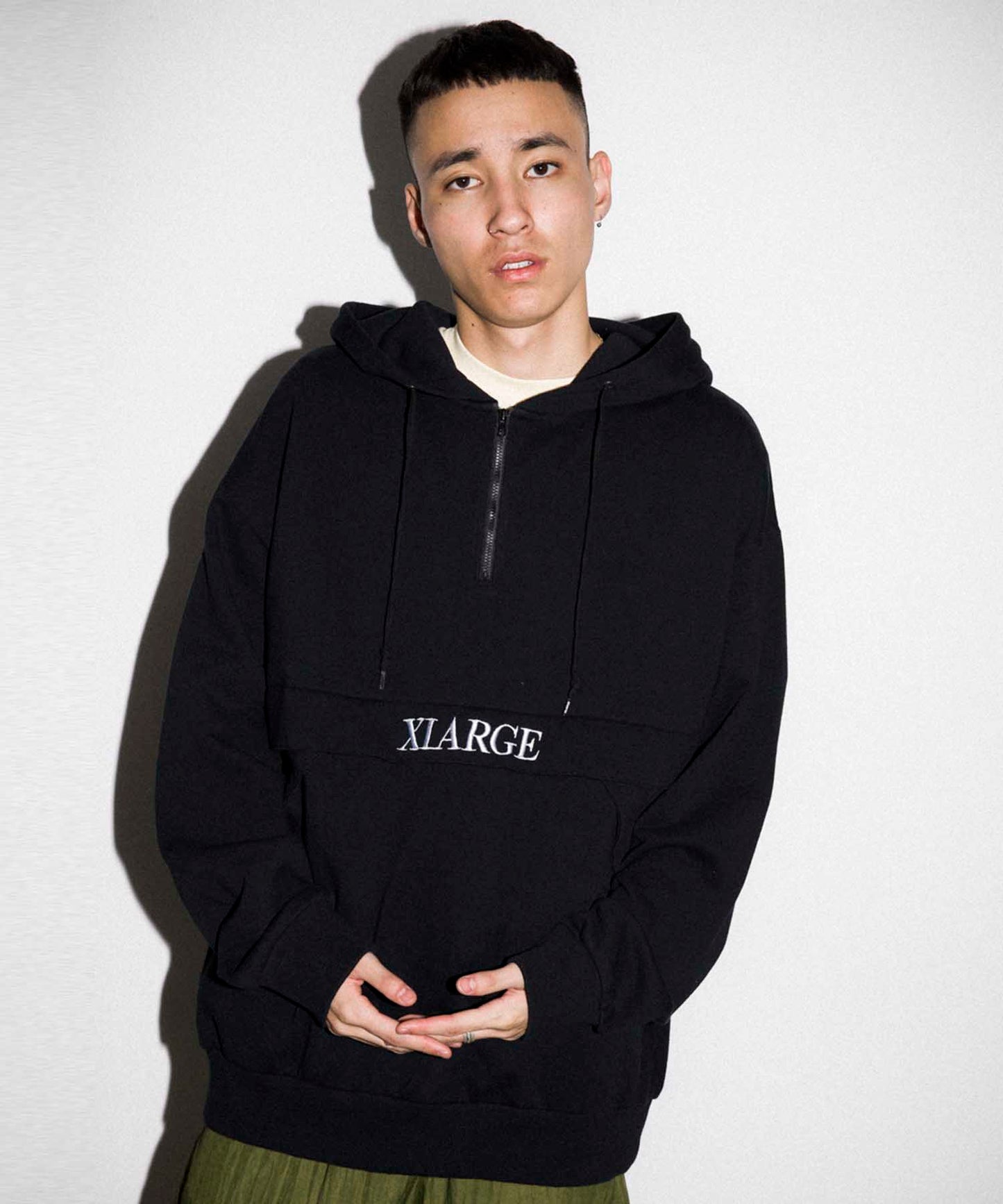 EMBROIDERY LOGO HALF ZIP HOODED SWEAT FLEECE, CREWNECK, HOODIE XLARGE  